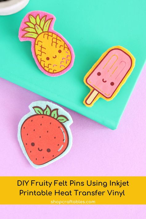 Felt Pins, Diy Vinyl Projects, Printable Heat Transfer Vinyl, Printable Htv, Diy Vinyl, Silhouette Cameo Projects, Cameo Projects, Vinyl Crafts, Vinyl Projects