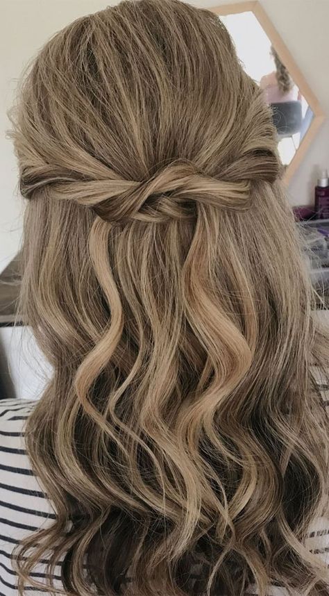 7. Pretty Half up half down Half up half down hairstyles will never go out of style. They are one of the most popular... Hairstyles For Dance, Bridemaids Hairstyles, Half Up Wedding Hair, Wedding Hair Half, Half Up Half Down Hair Prom, Simple Prom Hair, Guest Hair, Prom Hair Down, Up Dos For Medium Hair