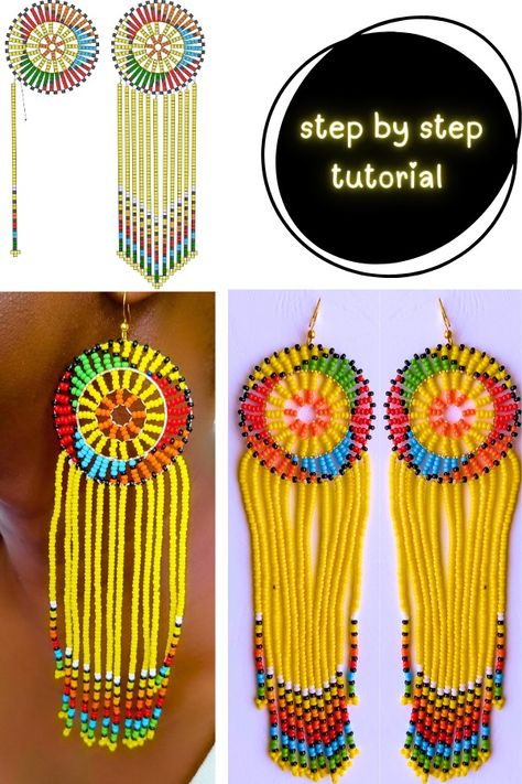 Zulu/Maasai Beaded Earrings Tutorial: Easy Steps for Stunning African Jewelry - Style Zuri Maasai Art, Outer Pattern, Needle Earrings, Earrings Tutorial, Beaded Earrings Tutorials, Earring Tutorial, Maasai, Boho Diy, African Jewelry