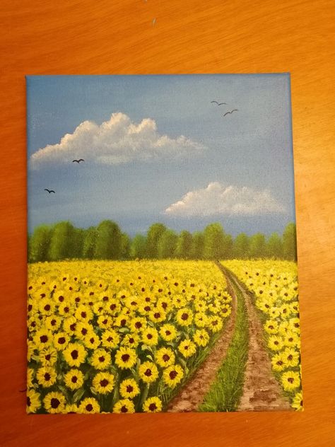 Small Sunflower Painting, Sunflower Painting Easy, Art Reference Photos Poses, Sunflower Painting Acrylic, Sunflower Field Painting, Sunflower Acrylic Painting, Road Painting, Book Photography Instagram, Acrylic Ideas