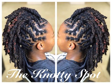 #locs #barreltwist #mohawk Loc Styles Mohawk, Loc Hawk Styles, Loc Mohawk Styles Dreadlocks, Mohawk Dreadlocks Women, Locs Mohawk Styles Women, Mohawk Loc Styles Black Women, Mohawk Locs For Women, Mohawk Dreadlocks, Cute Buns For Medium Hair