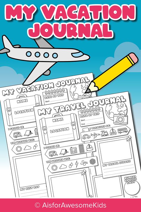 A simple 1-page diary for young children to recap their vacation. 3 title options: My Vacation Journal, My Holiday Journal, My Travel Journal Vacation Journal Prompts, Travel Journal For Kids, Holiday Drawing, My Travel Journal, Holiday Journal, Vacation Journal, Kids Travel Journal, Scrapbook Printable, Journal For Kids