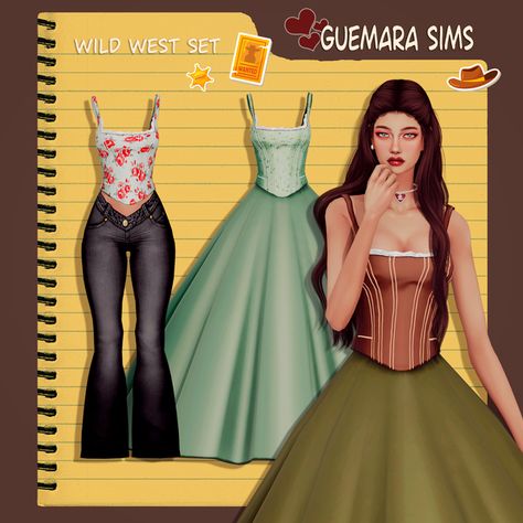 Wild west set Sneak Peak! | Patreon Female Cc Clothes, Sims 4 Country Cc, Sims 4 Cas Mods, The Sims 4 Pc, Sims 4 Anime, Cowgirl Style Outfits, Cowgirl Dresses, Free Sims 4, Sims 4 Dresses