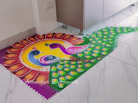 Rangoli Designs For Vagh Baras, Creative Rangoli Designs For Competition, Rangoli Photos, Sanskar Bharti Rangoli Designs, Colourful Rangoli, Bird Puppet, Colour Rangoli, Diwali 2024, Cooker Cake