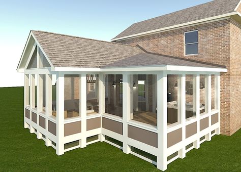 Screened In Porch With Shed Roof, Screened In Porch Privacy Ideas, Large Screened In Porch, Porch Gable, Screened Back Porches, Porch Privacy, Deck Renovation, Screened In Deck, Screened Porch Designs