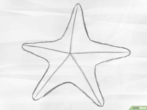 Start with lines (straight or curved) shaped like a star. This will make sure that your star is nice and star-shaped. This represents the skeleton of your starfish, allowing you to add details to its basic form. Be sure that your lines are a realistic length. Under The Sea Drawings, Starfish Drawing, Cool Creatures, Cartoon Starfish, Sea Drawing, Drawn Fish, Turtle Drawing, Sea Stars, Stella Marina