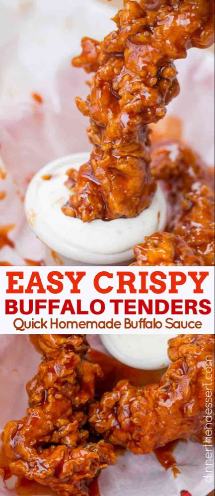 Buffalo Chicken Tenders made with a classic buttermilk soaked extra crispy chicken tender dredged in homemade buffalo sauce. | #buffalochicken #buffalochickentenders #spicybuffalochicken #copycat #chickentenders #chickencrispers #chickenfingers #beerbatteredchicken #chickenstrips #appetizers #gameday #superbowl Buffalo Chicken Ideas, Crispy Buffalo Chicken Tenders, Buffalo Tenders, Buffalo Chicken Fingers, Chicken Tenders Dinner, Extra Crispy Chicken, Buffalo Chicken Strips, Spicy Chicken Tenders, Buffalo Chicken Tenders