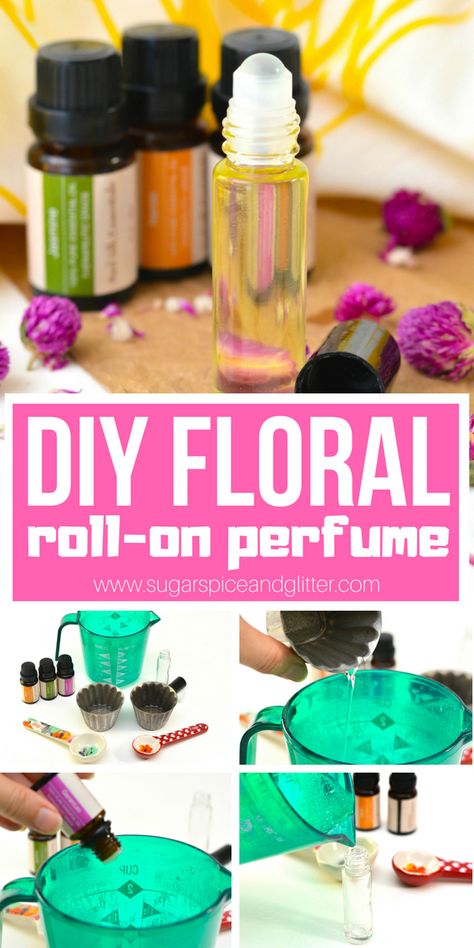 DIY Floral Roll-on Perfume ⋆ Sugar, Spice and Glitter Roll On Lip Balm, Diy Roll On Perfume, Body Spray Recipe, Diy Perfumes, Perfume Oil Recipes, Perfume Diy, Diy Perfume Recipes, Solid Perfume Recipes, Herbal Cosmetics