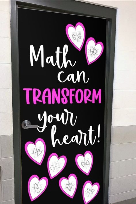 Math Valentine Bulletin Board, Math Door, Math Door Decorations, Secondary Classroom Decor, Math Decorations, Valentines Classroom Door, Valentine Bulletin Boards, Math Rti, February Math