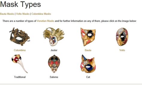 Mask types Commedia Dell'arte Masks, Types Of Masks, Italian Masks, Mask Types, Mask Drawing, Theatre Inspiration, Theatre Masks, Venice Mask, Map Projects