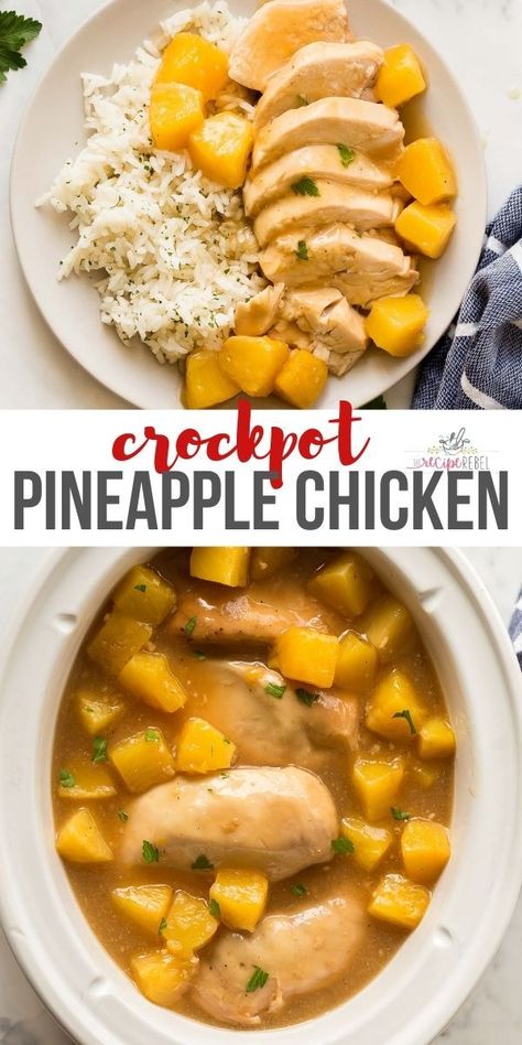 Sweet Pineapple Chicken Crock Pot, Chicken Apples Crockpot, Crockpot Recipes Pinapple Chicken, Pineapple Chicken Crockpot Easy, Pineapple Chicken In Crockpot, Crockpot Chicken With Pineapple, Recipes With Frozen Pineapple, Crockpot Pineapple Chicken And Rice, Frozen Chicken Breast Recipes Crockpot