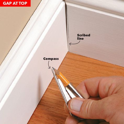 baseboard gap at top scribe and trim