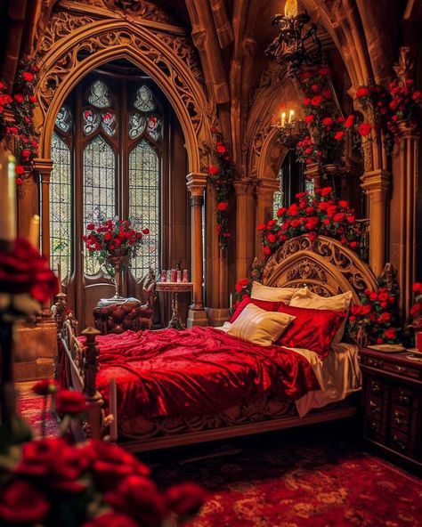 Dina Dennaoui (@lulumoonowlbooks) | Instagram Gothic Bed, Gothic Medieval, Magical House, Fantasy Bedroom, Romantic Bed, Fantasy Rooms, Inspired Bedroom, Romantic Room, Goth Home