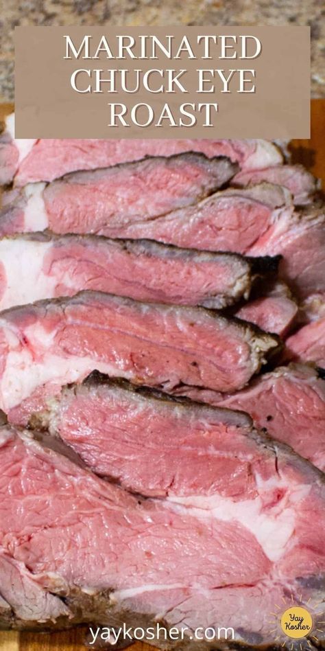 This kosher recipe for Marinated Chuck Eye Roast is so tender that you can cut it with a butter knife. Chuck Roast recipes like this can be tricky and there is little room for error. This recipe makes it a snap to prepare a delicious roast for Shabbat, Rosh Hashanah, or Sukkot. Slice thick for an amazing chuck eye steak recipe! This recipe is kosher, non-dairy, and gluten free. Read on to learn how to make the best Marinated Chuck Eye Roast recipe. Chuck Eye Roast, Best Roast Beef Recipe, Best Roast Beef, Chuck Roast Recipes, Holiday Roasts, Best Beef Recipes, Roast Beef Recipes, Beef Chuck Roast, Kosher Recipes