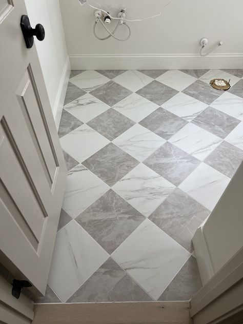 How to Install the Perfect Tile Checkered Floor - haus & hand Tile Checkered Floor, Checkerboard Bathroom Floor, Diamond Tile Floor, Checkerboard Bathroom, Chequered Floor, Checkered Floor Kitchen, Checkered Floor, Checkerboard Floor, Laundry Room Flooring