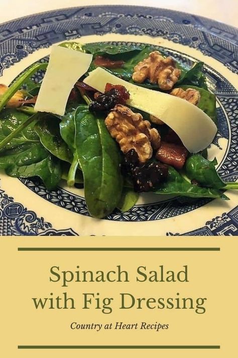 Spinach Salad with Fig Dressing is a wonderful addition to your next Italian dinner. Extra-Virgin Olive Oil. Red Wine Vinegar. Balsamic Vinegar. Dijon Mustard. And Fig Jam. Drizzle it over a spinach salad and top with sliced dried figs, English walnuts, and slivers of fresh Parmesan. YUM!#spinachsaladwithfigdressing #figdressing #figs #makeyourown #diyfood #salads #dressing #italian #insalata #countryatheartrecipeshttps://countryatheartrecipes.com/2019/02/spinach-salad-with-fig-dressing/ Fig Salad Dressing, Fig Salad Recipes, Salads Dressing, Fig Dressing, Antipasto Appetizer, Dessert Pasta, Fig Salad, Cuisinart Food Processor, Heart Recipes