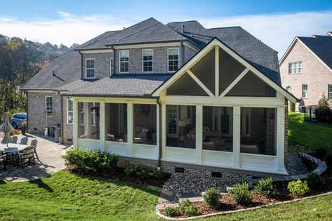 The best way to add a screened porch to an existing patio in Franklin, TN. — The Porch Company -  A Design Build Construction Company Exterior Addition, Gable Roof Porch, Lake House Porch, Porch Gable, Porch Construction, French Doors With Sidelights, Front Porch Addition, Big Porch, Screened Porch Designs