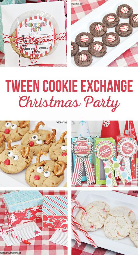 Tween Cookie Exchange Christmas Party | Recipes, decor, pritnables, and invitations for a fun tween Christmas cookie exchange party! Christmas Cookie Exchange Decorations, Cookie Crawl Ideas, Cookie Decorating Party Favors, Cookie Exchange Gift Ideas, Christmas Cookie Exchange Party Ideas Free Printables, Cookie Exchange Party Games, Cookie Swap Party Games, Cookie Party Ideas Christmas, Christmas Cookie Exchange Games