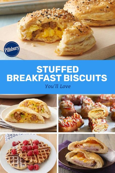 Hand Held Breakfast Recipes, Hand Held Breakfast Ideas, Hand Held Breakfast, Stuffed Waffles, Hand Held Food, Pillsbury Biscuits, Sandwich Sides, Breakfast Biscuits, Hand Pie