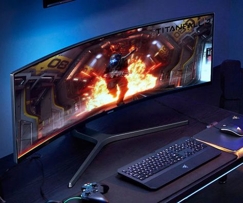 It only takes a few minutes in front of the Samsung CHG90 curved 49-inch gaming monitor to never want to leave your room again. This ultra wide QLED monitor features a 3,840 x 1,080 resolution along with an impressive 32:9 aspect ratio. Best Gaming Setup, Dare Games, كاميرات مراقبة, Clever Gadgets, Woodworking Tools Workshop, Video Game Rooms, Gaming Monitor, Computer Setup, Ultra Wide