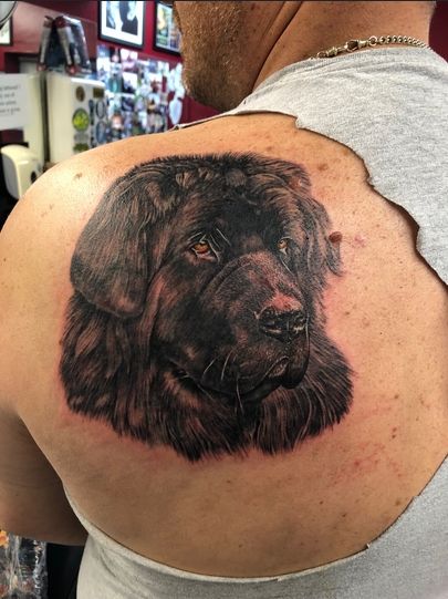 Newfoundland Tattoo, Dog Tattoo Ideas, Soft Paws, Memorial Tattoo, Newfoundland Dog, Memorial Tattoos, Smiling Dogs, Dog Tattoo, Dog Tattoos