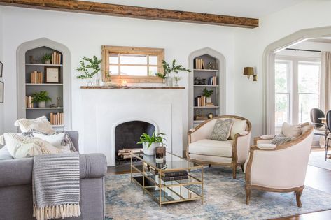 Historic Tudor-Style Home for a New Family | Fixer Upper | HGTV Fixer Upper Living Room, Fixer Upper House, Tudor Style Homes, Fixer Upper Style, Chip And Joanna Gaines, Trendy Living Rooms, Magnolia Homes, Joanna Gaines, Style At Home