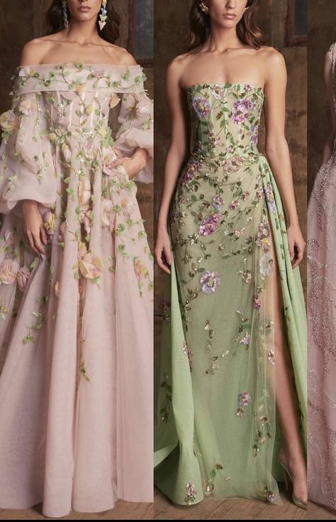 Pink And Green Gown, Green Flower Dress, Pink Formal Dress, Pink And Green Dress, Best Gowns, Pink Formal Dresses, Prom Dress Inspiration, Stylish Party Dresses, Pretty Prom Dresses