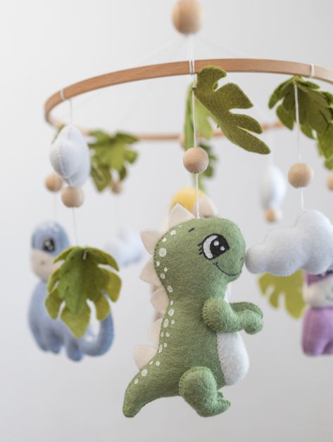 Dinosaur Mobile for Nursery,dino Baby Mobile, Felt Mobile, Crib Mobile, Gender Neutral Nursery ,dino Baby Shower Gift - Etsy Pink Dinosaur Nursery, Dinosaur Nursery Baby Boy, Green Baby Nursery, Dinosaur Mobile, Baby Mobile Felt, Neutral Nursery Decor, Mobile Crib, Pink Dinosaur, Nursery Decor Neutral