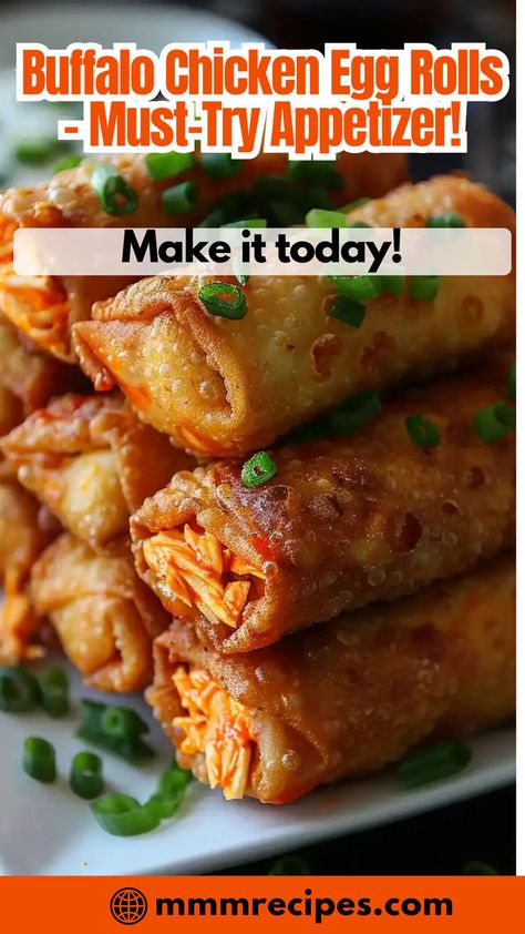 Craving something spicy? These Buffalo Chicken Egg Rolls are the perfect appetizer! Crispy on the outside, filled with spicy buffalo chicken and creamy cheese. Perfect for parties or game day! Save this recipe and spice up your next event! Buffalo Chicken Egg Rolls, Spicy Buffalo Chicken, Chicken Egg Rolls, Egg Roll, Creamy Cheese, Egg Rolls, Spicy Chicken, Buffalo Chicken, Spice Up