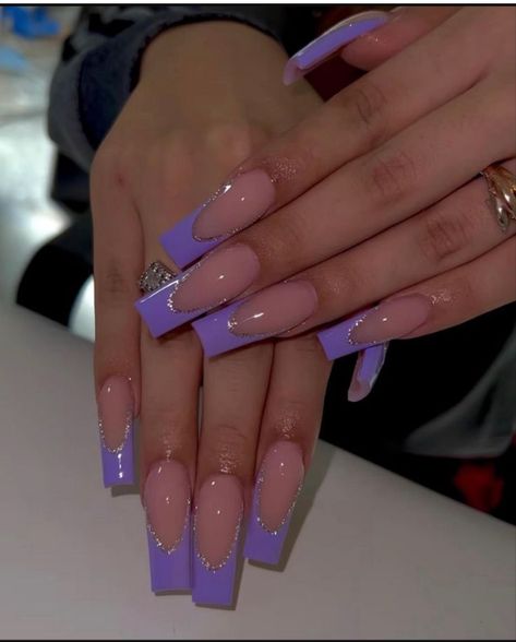 Purple And Silver Nails, Ongles Gel Violet, Violet Nails, Purple Tips, Lilac Nails, Purple Acrylic Nails, Purple Nail Designs, Lavender Nails, French Tip Acrylic Nails