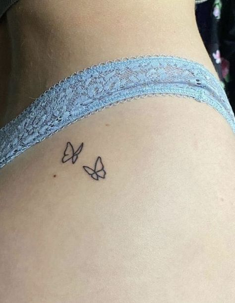 Tattoo On Women Back, Bottom Tattoos For Women, Butterfly Buttcheek Tattoo, Tattoo On Lower Back, Small Hip Tattoos Women, Tattoo On The Back, Tattoo On Thigh, Hip Tattoos Women, Small Pretty Tattoos