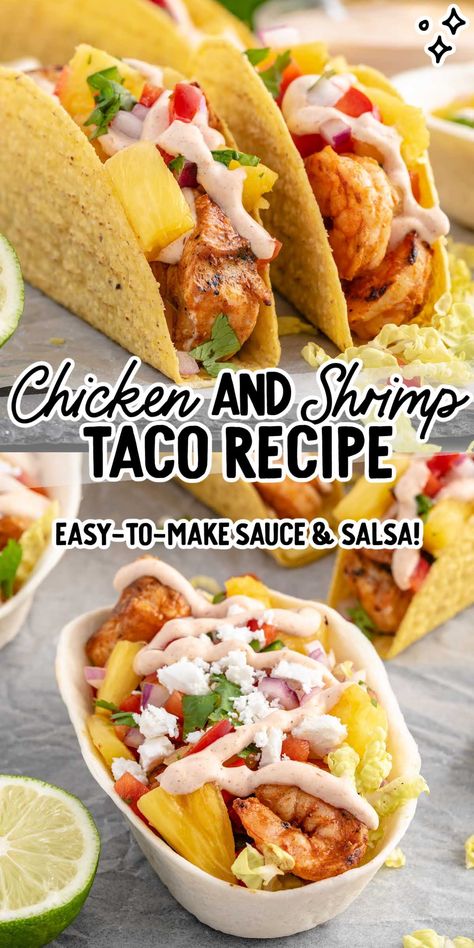 Chicken And Shrimp Taco Recipes, Chicken And Shrimp Tacos, Soft Tacos Recipes, Fried Chicken Taco, Chicken Soft Tacos, Shrimp Tacos Easy, Shrimp Taco Recipes, Easy Taco Recipes, Chicken Breast Recipes Baked