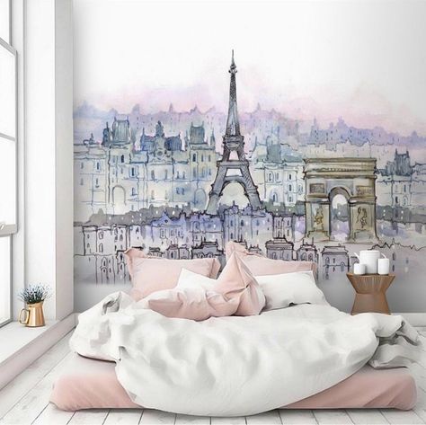 Paris Bedroom Aesthetic, Paris Wall Mural, Paper Mural, Paris Rooms, Paris Bedroom, Paris Wallpaper, Bedroom Murals, Wall Murals Painted, Paris Theme