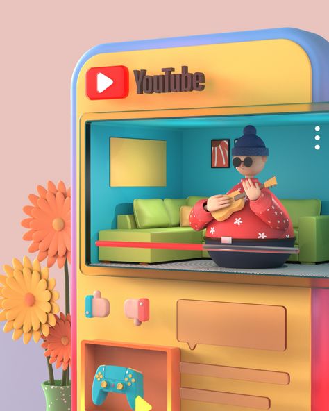 Youtube - Fun 3D UI Illustration on Behance 3d Ui, Ui Illustration, Illustration Software, Photorealistic Rendering, Digital Sculpting, Octane Render, Motion Capture, Maxon Cinema 4d, Computer Graphics