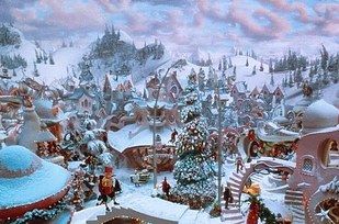 Celebrating Christmas the best way possible in Whoville. | 25 Places Every '00s Kid Still Dreams Of Going Whoville Backdrop, Grinch Village, The Grinch Movie, Whoville Christmas, Grinch Who Stole Christmas, Pole Nord, Christmas Time Is Here, Grinch Stole Christmas, Christmas Backdrops