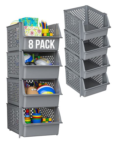 PRICES MAY VARY. KEEPS ESSENTIALS ORGANIZED AND VISIBLE - Stackable bins hold foods, toys, utensils, and toiletries without bending off. Set of 8, Each bin size: 14.5” x 11.5” x 7”. SPACE SAVING - Fit in small corners or areas like kitchens, bathrooms, bedrooms, and offices. Nestable when empty to save more space. QUICK AND EASY ACCESS TO CONTENTS - Unlike others, Skywin has an open-front design that allows you to grab your essentials without removing bins stacked on top. KEEPS CONTENT FRESH AND Bins For Organizing, Diy Pantry Organization, Pantry Baskets, Stackable Bins, Stackable Storage Bins, Countertop Organizer, Stackable Storage, Pantry Items, Ceiling Fan In Kitchen