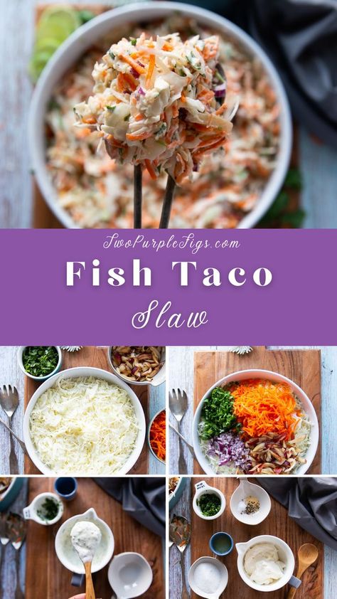 Fish Taco Slaw Fish Taco Slaw Recipe, Taco Slaw Recipe, Fish Taco Slaw, Taco Slaw, Slaw For Fish Tacos, Lobster Dishes, Slaw Recipe, Fish Taco, Crunchy Salad