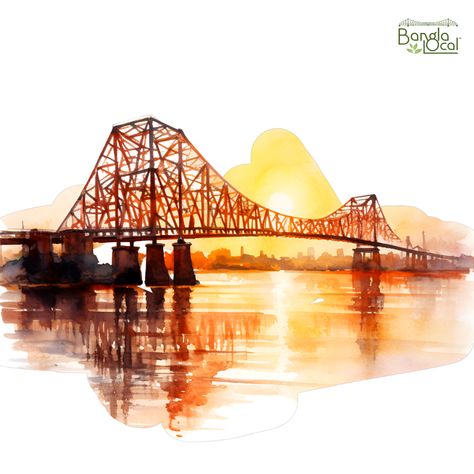 Behold the iconic Howrah Bridge, a majestic steel marvel spanning the Hooghly River in Kolkata, India. Connecting the bustling city with its vibrant energy, this architectural masterpiece stands as a testament to time and resilience since its completion in 1943. As the sun sets, watch the bridge come to life with a shimmering display of lights, casting a mesmerizing reflection on the river below. Howrah Bridge, Sketch Background, Bustling City, Sun Sets, Vibrant Energy, Durga Puja, The Bridge, Kolkata, The River