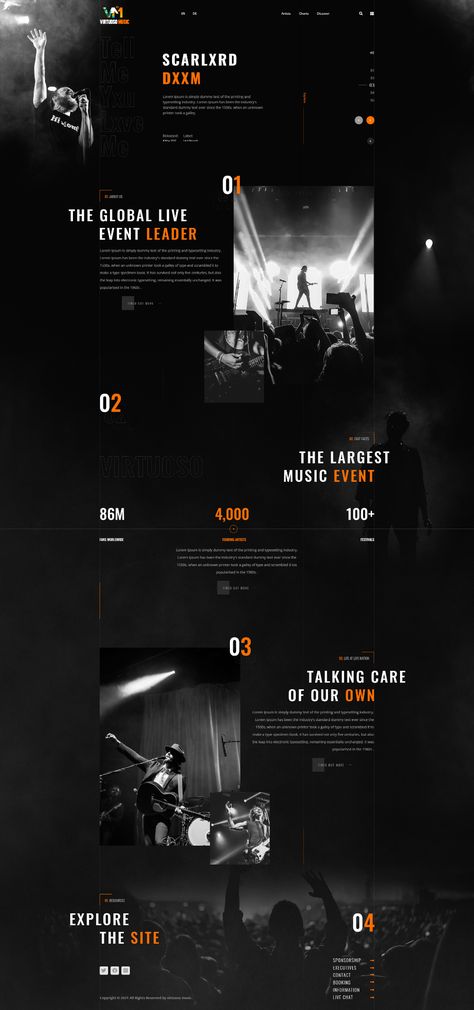 Musician Website on Behance Dj Website Design Inspiration, Music Website Design Layout, Music Concert Website Design, Rock Band Website Design, Music Band Website, Music Producer Website, Hip Hop Website Design, Music Studio Website, Band Website Design