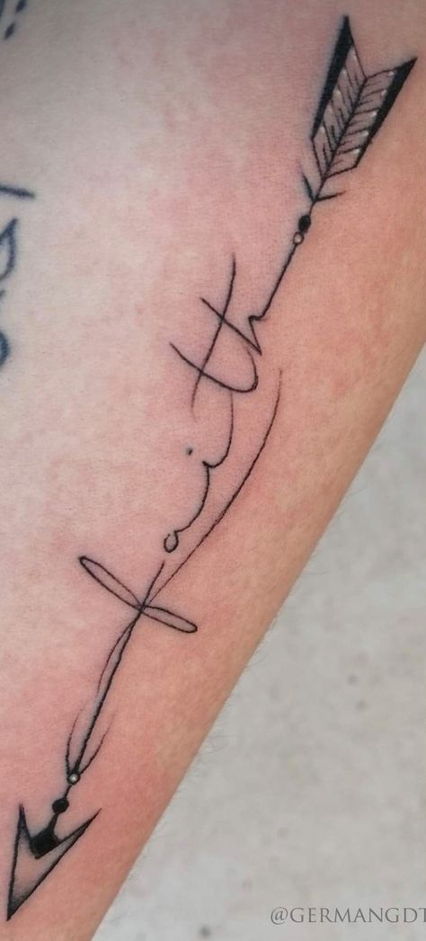 Faith Arrow Tattoo, Faith Cross Tattoos, Infinity Arrow Tattoo, Place Tattoo, Arrow Tattoos For Women, Underarm Tattoo, Tiny Wrist Tattoos, Cross Tattoos For Women, Writing Tattoos