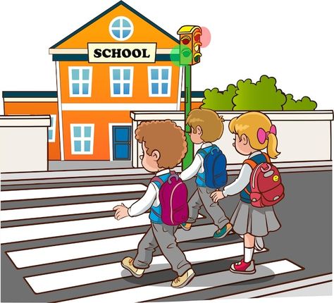 Kids Going To School, Pedestrian Crossing, English Learning Books, Learning Books, School Images, School Cartoon, Going To School, Kids Clipart, School Pictures