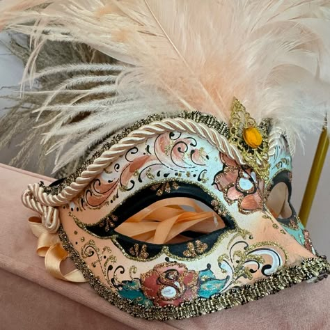 Beautiful Handpainted Facemask. Made In Italy. Never Worn. Can’t Be Secured By Elastic Band Or Two Satin Ribbons. Painted Masquerade Mask, Face Mask Design Art, Masquerade Mask Diy, Venetian Masquerade Masks, Made Accessories, Venetian Masquerade, Half Mask, Venetian Masks, Satin Ribbons