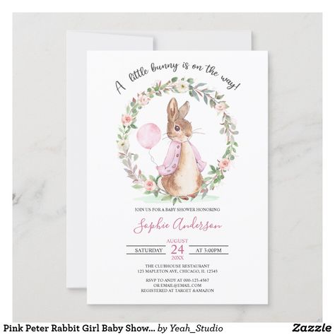 Peter Rabbit Baby Shower Ideas Girl, Pink Peter Rabbit Baby Shower Ideas, Peter Rabbit Girl Baby Shower Ideas, Girl Peter Rabbit Baby Shower Ideas, Baby Shower Bunny Theme Girl, Peter Rabbit Invitations Free Printable, Peter Rabbit Baby Shower Invitations, Pink Peter Rabbit, Rabbit Invitation