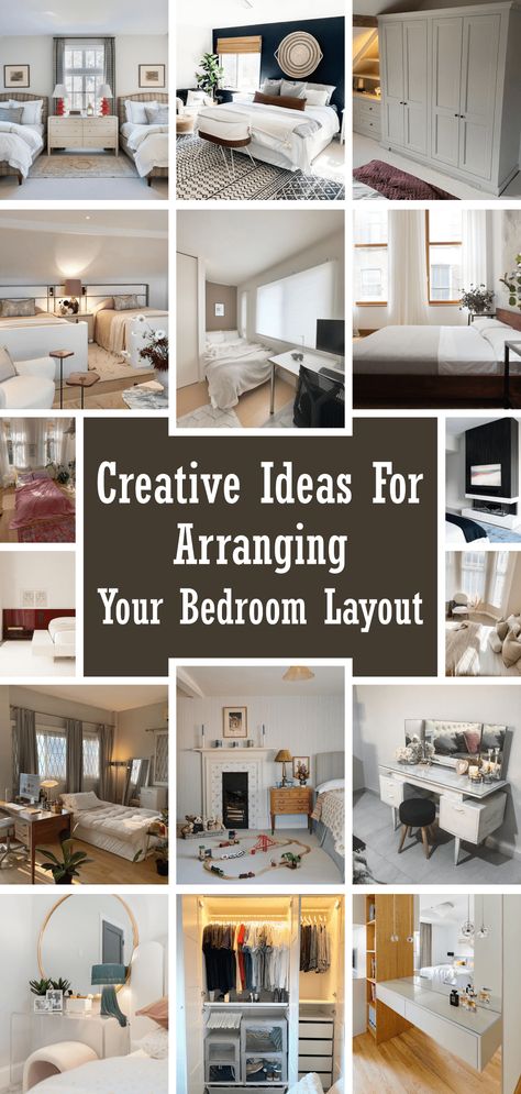 Creative Ideas for Arranging Your Bedroom Layout - gramydeco.com Small Bedroom Arrangement, Rearranging Bedroom, Large Bedroom Furniture, Large Bedroom Layout, Bedroom Layouts For Small Rooms, Bedroom Furniture Placement, Small Bedroom Layout Ideas, Narrow Bedroom, Arranging Bedroom Furniture