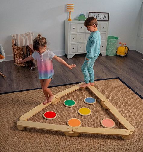 ❤️PLAY MULTIPLE WAYS - Kids can play this balance beam for kids with their imagination. Benefits for children are: Physical Development, Hand Eye Coordination, Sensory Processing, Motor Skills, Muscle Growth, Balance Control, Posture and a lot more… ❤️ EACH SET HAS 4 BEAMS WITH 5 CONNECTORS ❤️ENCOURAGES CREATIVITY ❤️TEST YOUR BALANCE - Show off your balancing skills while jumping from stone to stone and create a new obstacle playground every day. Kids Obstacle Course, Kids Gymnastics, Board For Kids, Balance Beam, Active Play, Play Gym, Balance Board, Physical Development, Gross Motor