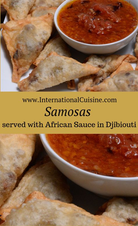 These samosas are delicious little treats that we enjoyed to start our Djibouti meal. They are fried pastries stuffed with meat and onions and served with a delectable African sauce. #djibouti #djiboutfood #samosas #djiboutirecipe Djibouti Food, Samosa Sauce Easy, Samosa Sauce, Country Recipes, Samosa, World Recipes, African Food, Easy Cooking, Travel Food