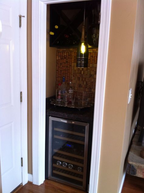 Wine closet interior. Wine Closet Ideas Small Spaces, Wine Closet Ideas, Closet Bar Ideas, Pantry Conversion, Closet Ideas Small Spaces, Small Closet Redo, Wine Cellar Closet, Cool Basement Ideas, Casita Ideas