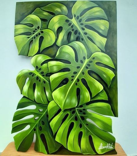 Tropical Painting, Soyut Sanat Tabloları, Plant Painting, Nature Art Painting, Tropical Art, Painted Leaves, Mural Wall Art, Flower Art Painting, Plant Art