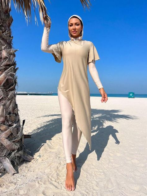 Swimsuit Cover Up Ideas, Modest Workout Clothes, Modest Workout, Swimsuit Set, One Piece For Women, Beach Wears, Muslim Women, Swimsuit Cover, Beach Wear