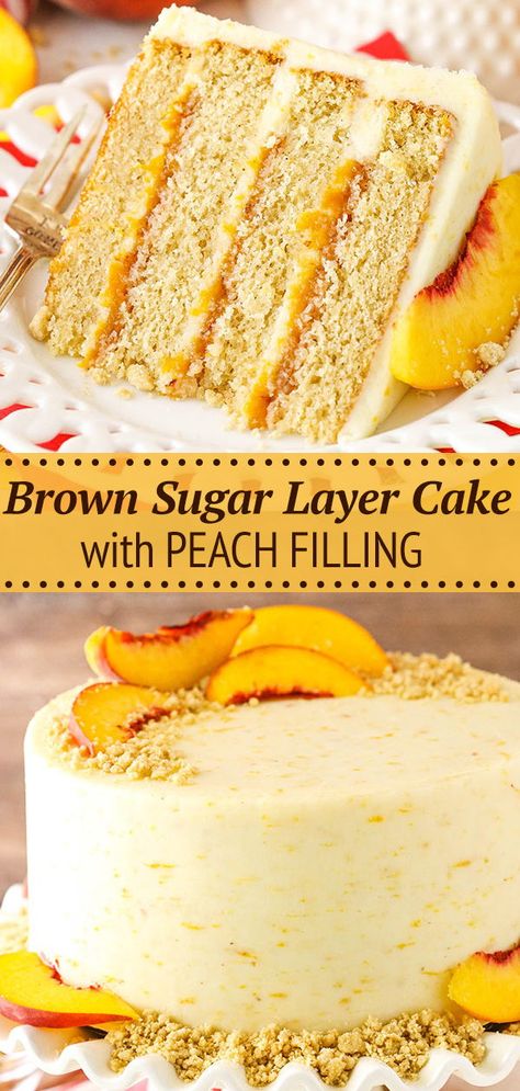 Peach Mascarpone, Filling Cake, Peach Filling, Brown Sugar Cakes, Frosting Cake, Mascarpone Frosting, Cake Filling Recipes, Vanilla Cake Recipe, Best Cake Recipes